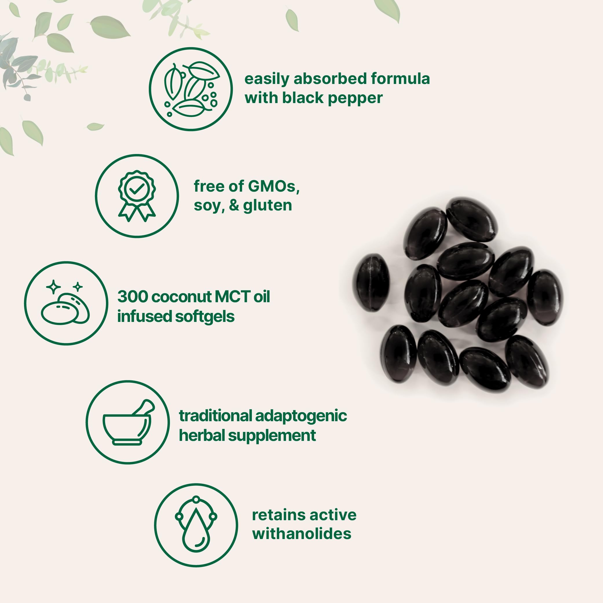 Micro Ingredients Ashwagandha Supplement with Black Pepper | 300 Coconut MCT Oil Softgels | High Potency Root Extract | Better Absorption | Non-GMO — Amazon image 3