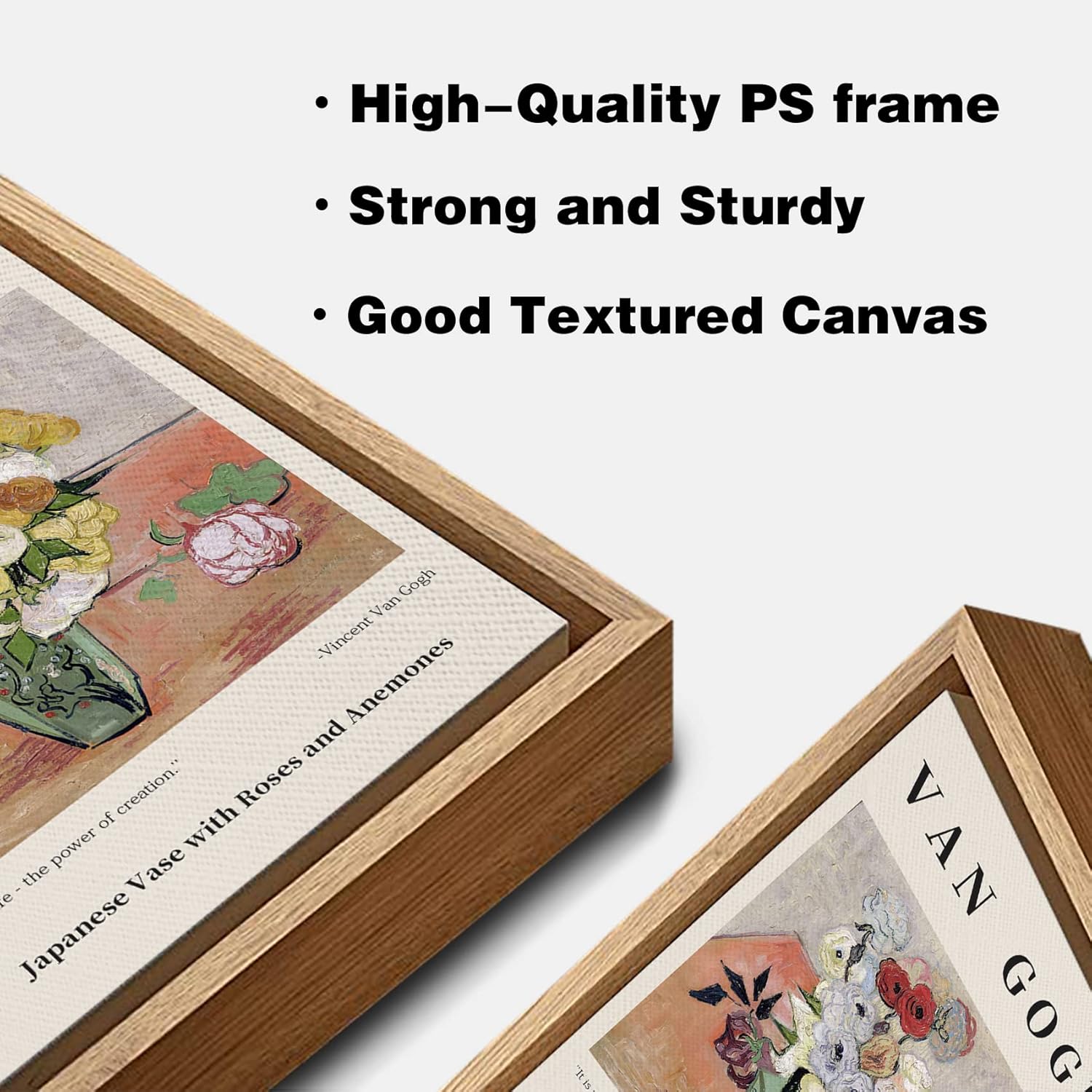 Reproductions of Van Gogh Paintings Japanese Vase with Roses and Anemones Canvas Wall Art for Living Room, Bed Room, Office Home Decoration 16x24in (Natural Framed)