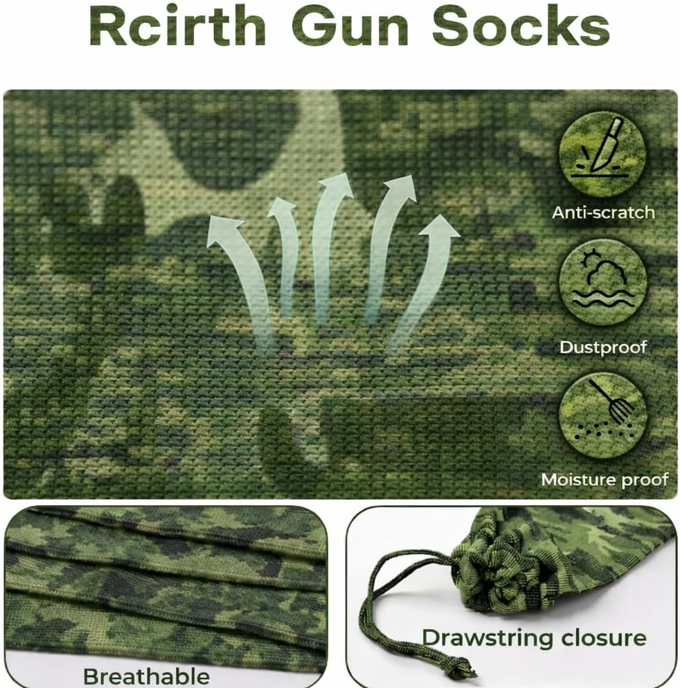 12 Pack 54” Camo Gun Socks (Green & Gray Camouflage) – Silicone Treated Anti-Rust Rifle & Shotgun Covers, Stretch Knit Sleeves for Safe Storage – Karagada