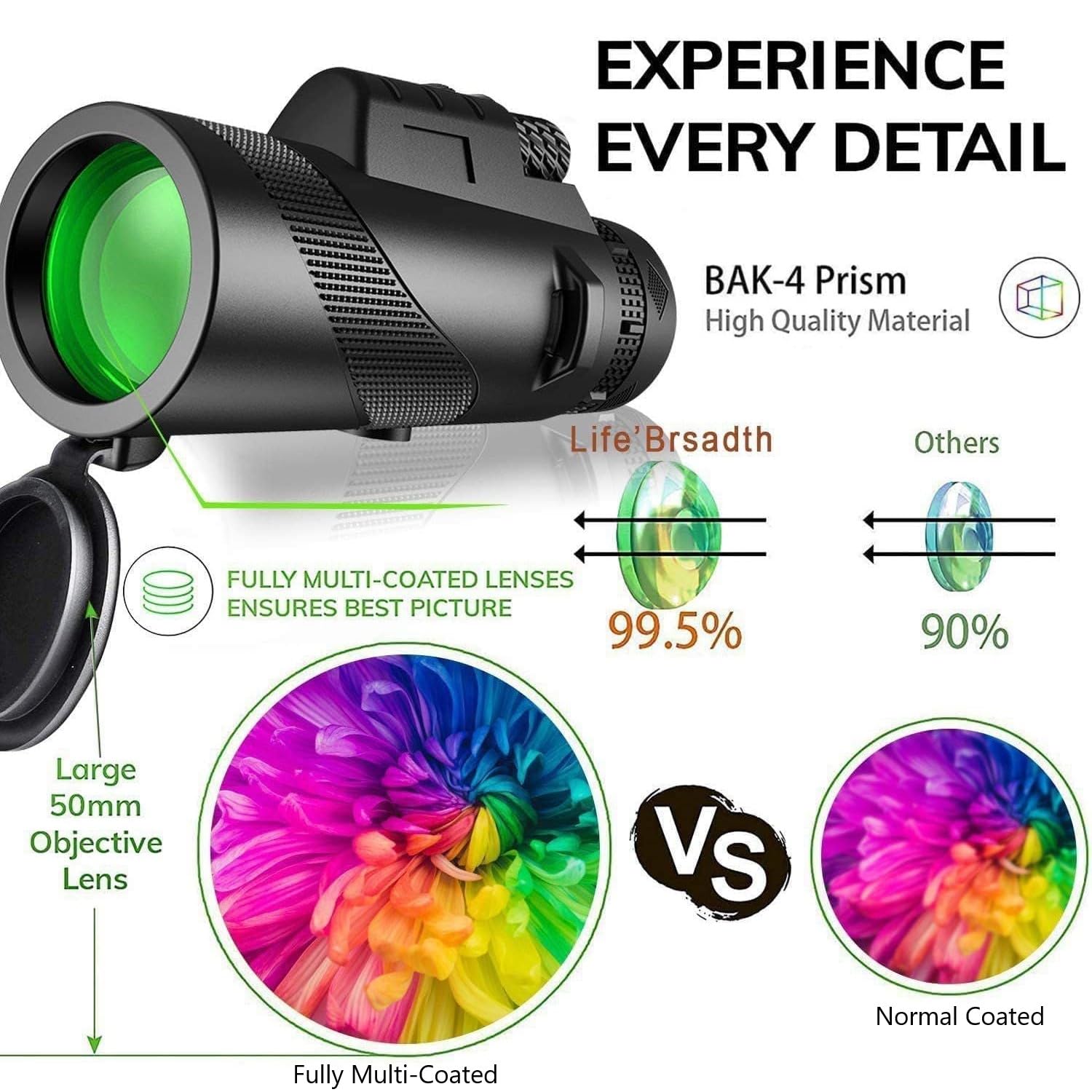 Telescopio Monocular, Monocular 12x50, Monoculo Telescopico, Prisma BAK4 de Alta Potencia y monoculares FMC para Senderismo Observación de Aves Caza Camping