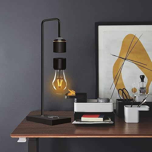 Miniatura 2 de MODIRNATION Lámpara de luna levitante moderna y única con cargador inalámbrico Qi integrado, diseño simple e innovador, luz LED decorativa cálida