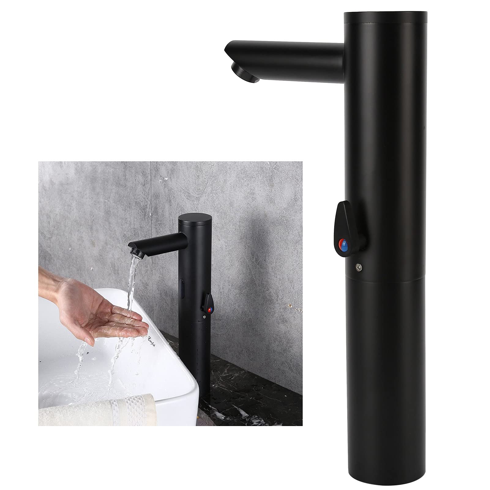 Rubinetto automatico con sensore a infrarossi, rubinetto con sensore in ottone Rubinetto touchless con integrazione calda e fredda nero per cucina e bagno