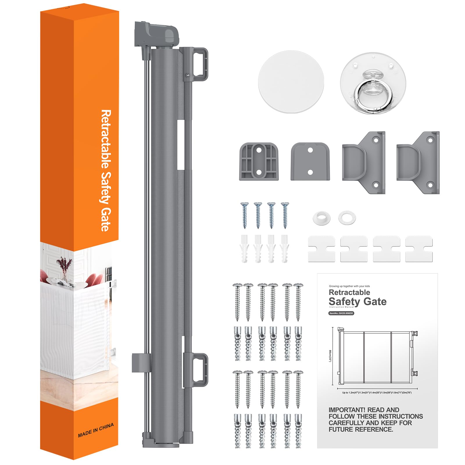 Cancelletto di Sicurezza Retrattile per Bambini, 0-140 cm, Cancelletto di Sicurezza per Cani, Cancello Bambini Adatto per Scale, Corridoi, Interni ed Esterni Grigio