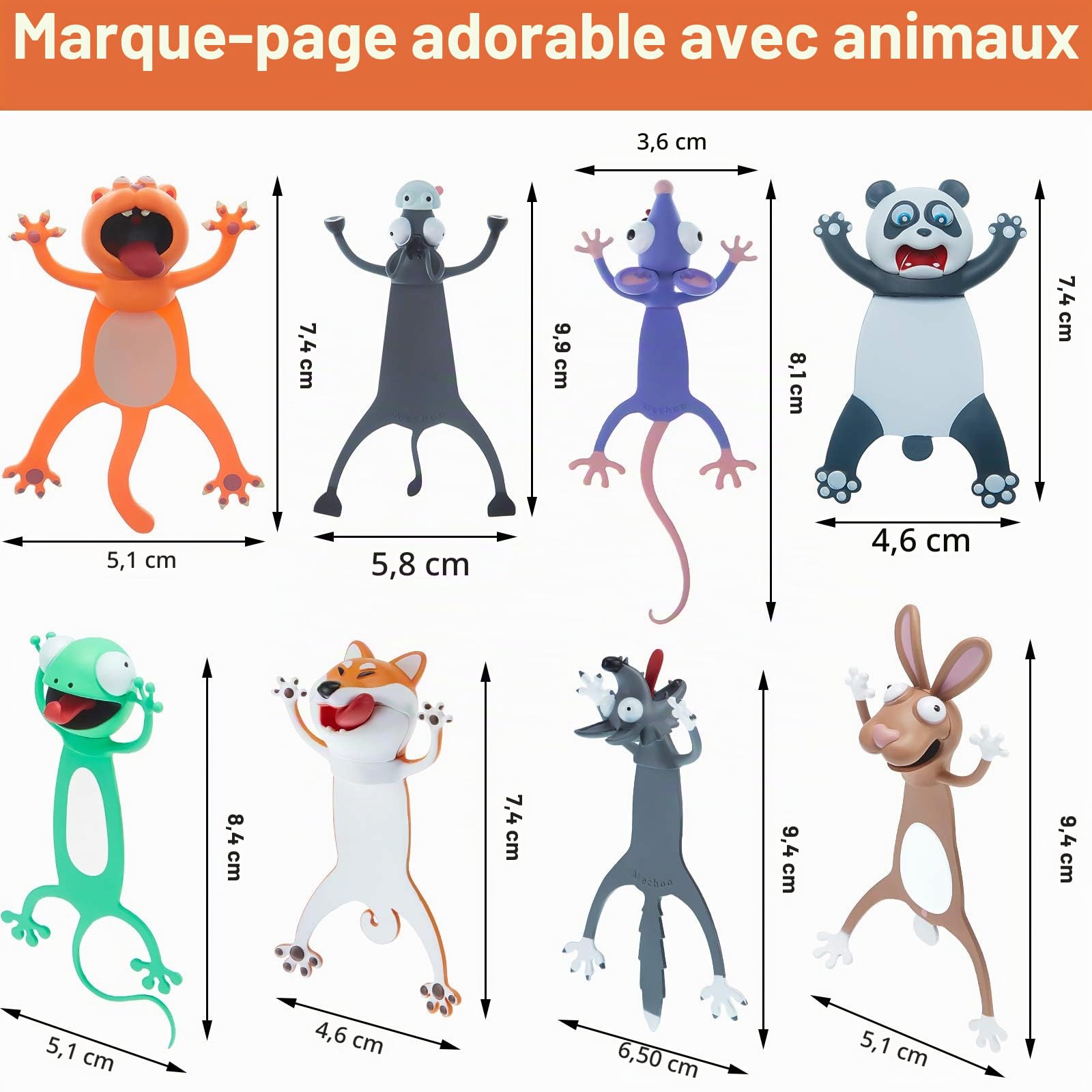 Ensemble de 8 Pièces Signets Animaux de Dessin Animé 3D pour Enfants Marque-Pages Mignon Drôle de Nouveauté Signet de Lecture d'Animaux Écrasés Papeterie Présente des Cadeaux pour Enfants