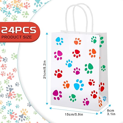 Miniatura 5 de Clabby 24 bolsas de regalo con diseño de pata de perro, bolsas de papel con asas, recuerdos de fiesta de cachorros para gatos y mascotas, regalos de