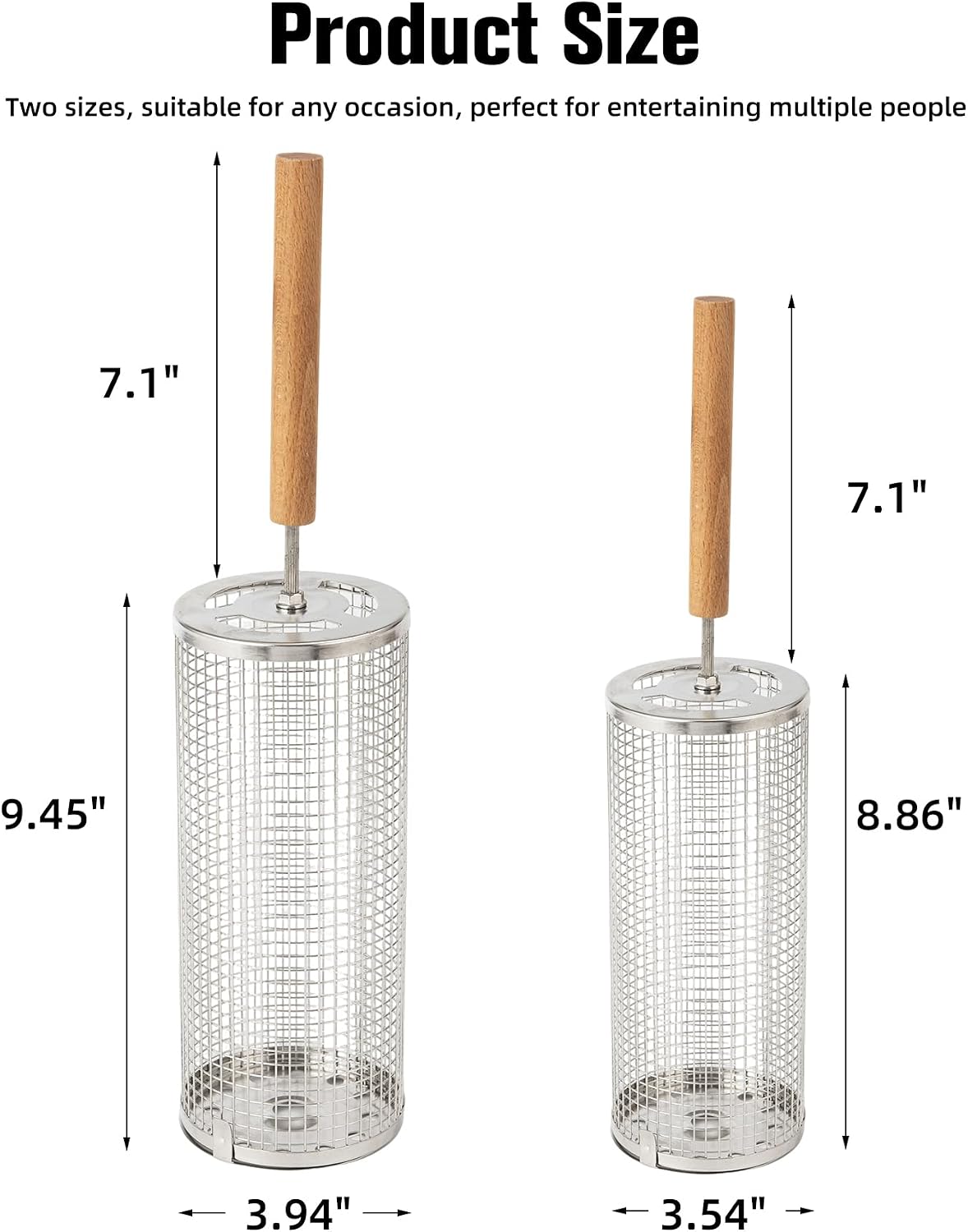 Rolling Grill Baskets (2PCS), Stainless Steel Grill Basket,Dishwasher Safe BBQ Grill Accessories Portable Grill Baskets for Outdoor Grill for Fish, Shrimp,Meat,Vegetables,Fries Outdoor Cooking Camping image 5
