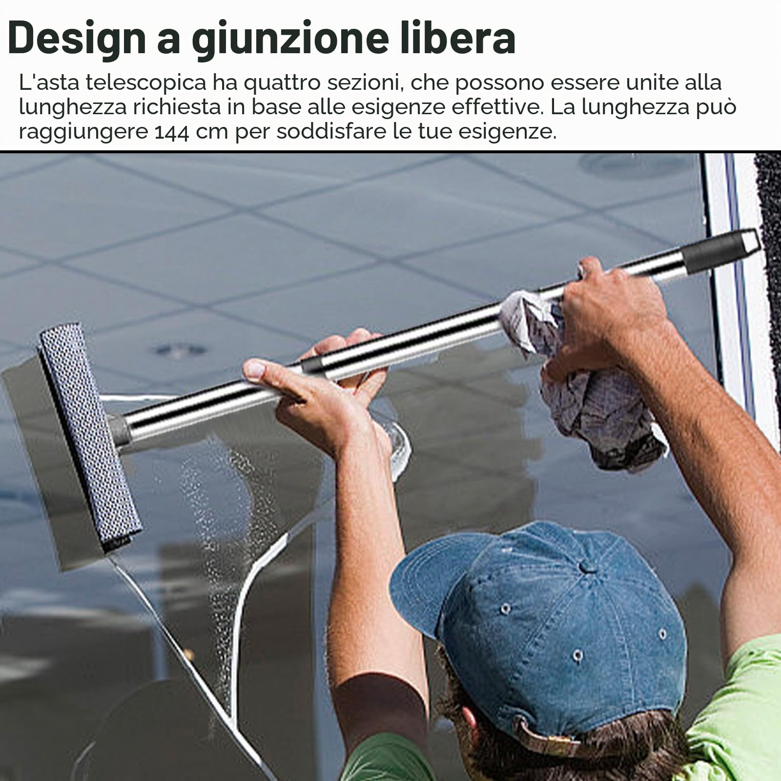 Bastone Telescopico 1 Set Acciaio Inossidabile Manico Telescopico, Impiombato Bastone Telescopico, Lunghezza della giunzione 147 cm, Bastone Allungabile per Pulizia, per Case, Hotel Scuole
