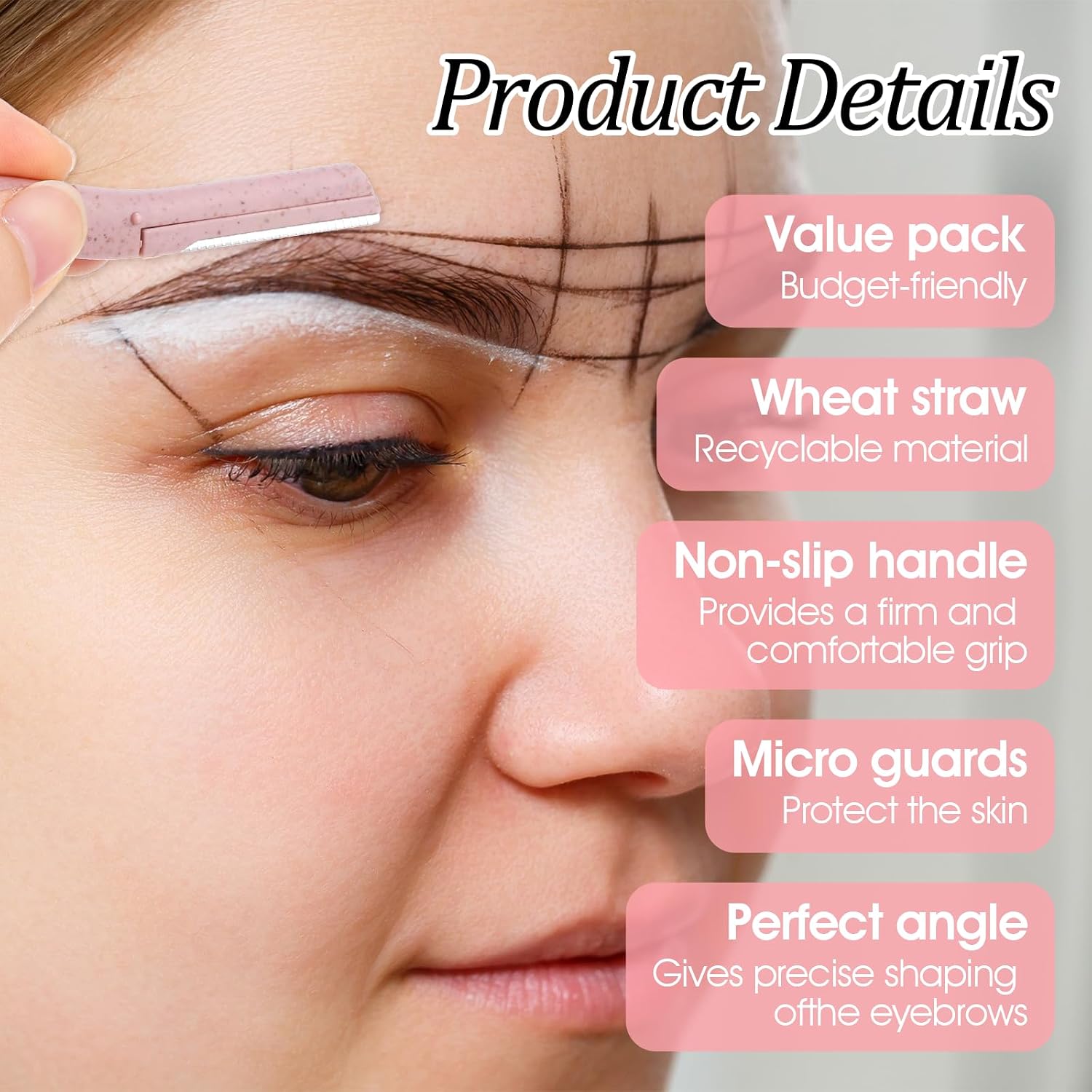 15 Pcs Eyebrow Archer,3 Colors,Stainless Steel | Long Handle Eye Brow Razors for Women Manual Eye Brow Shaver for Face, Brows, and Body Hair Management