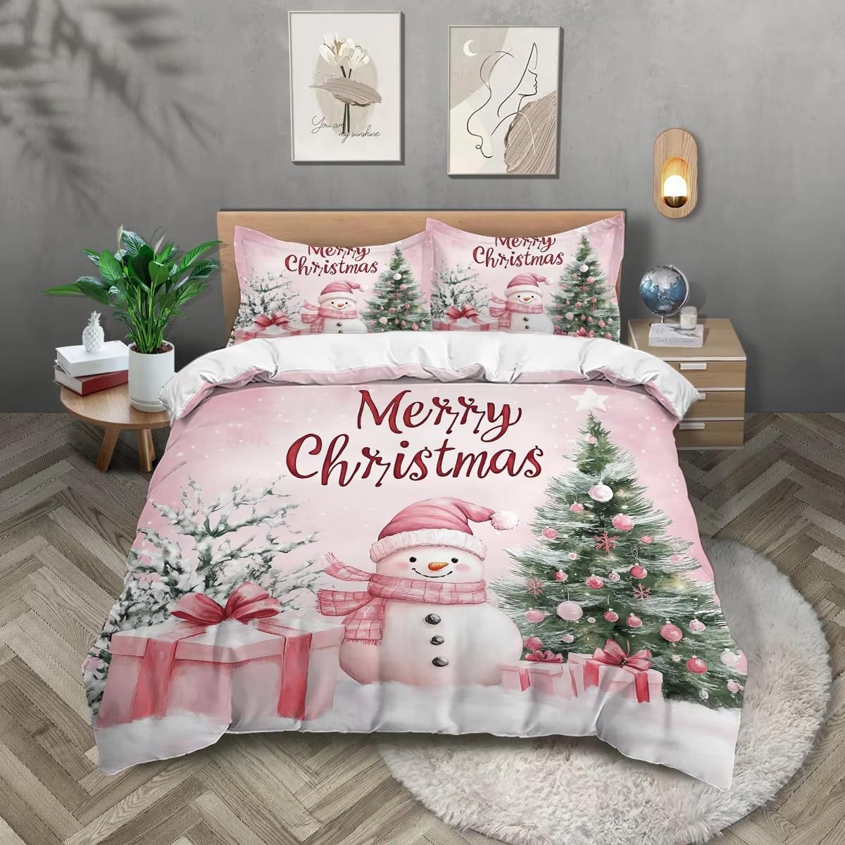 Parure de lit Noël 140x200 fille rose pour créer des souvenirs magiques en famille