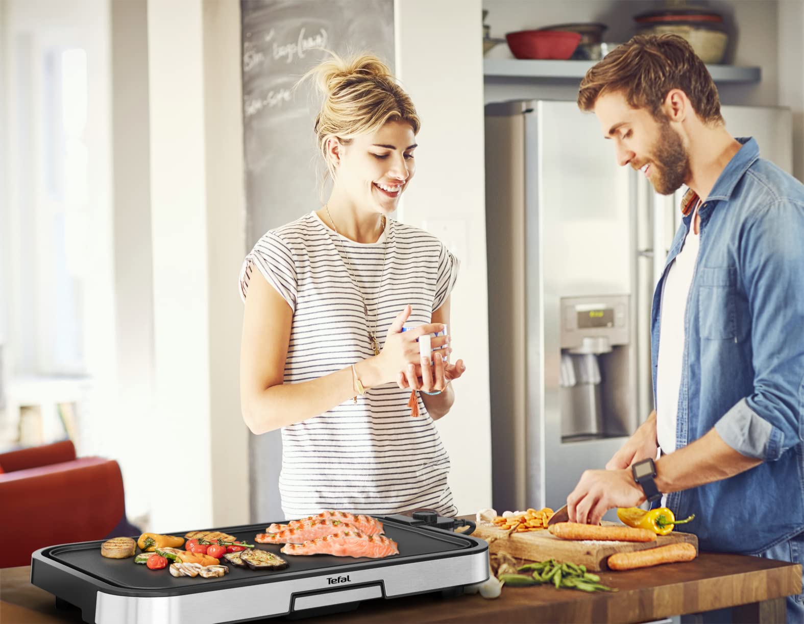Tefal CB631D Giant Plancha Grill 12 persone, superficie XXL grill, rivestimento antiaderente, termostato regolabile, oil-free, cucina sana, facile da pulire, 2300 W,Acciaio inossidabile