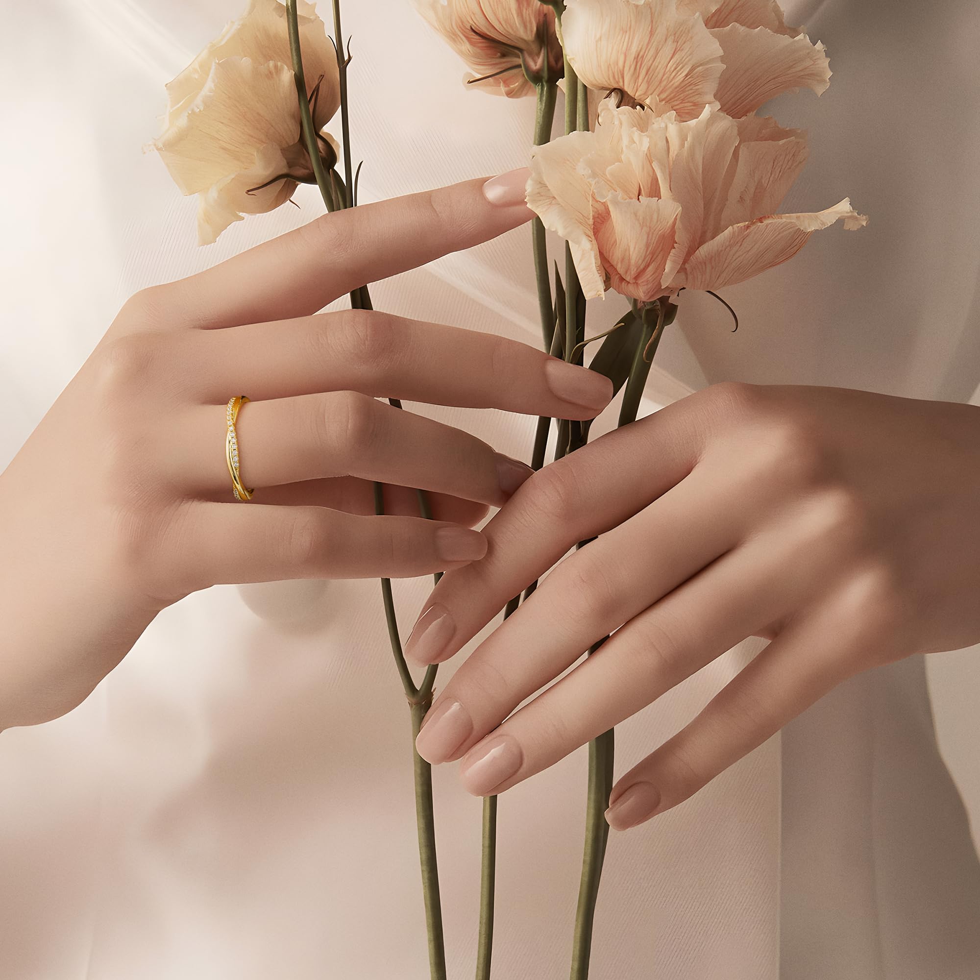 Macachii Anelli Donna Argento 925 Regolabile con Zirconia Cubica – Anelli Impilabili con Corda Torsadato, Anello Eternità, Anello di Nozze, Placcato Oro 14K Oro