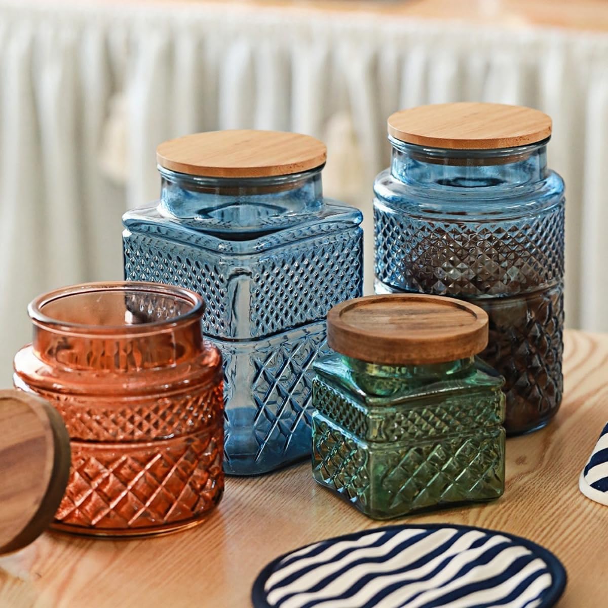 Square Glass Canister, 61oz Candy Jar with Lid, Glass Food Storage Containers for Ground Coffee, Tea, Sugar, Decorative Mason Jar Cookie Jars (Blue) - Image 4