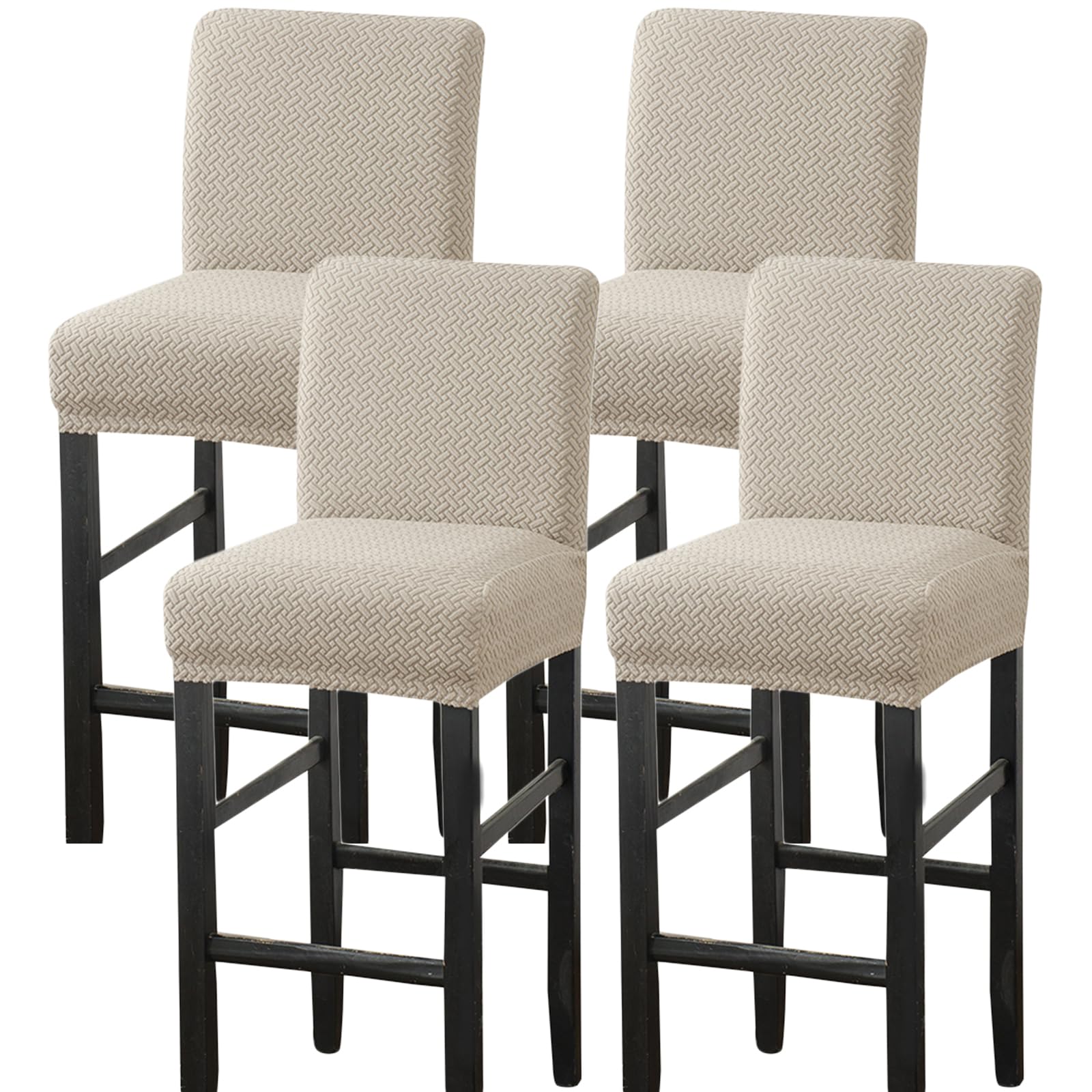 Gollense 4 Pack Stretch Bar Stool Covers Pub Counter Height Stool Chair Covers with Back Washable Barstool Seat Slipcover with Elastic Bottom for Dining Room Low Short Back Stool (Khaki)