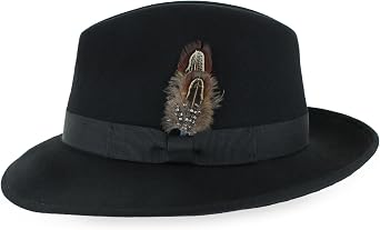 Belfry Crushable Dress Fedora Mens Vintage Style Hat 100% Pure Wool in Black Blue Grey Pecan Brown and Striped Bands US, Alpha, Large, Black