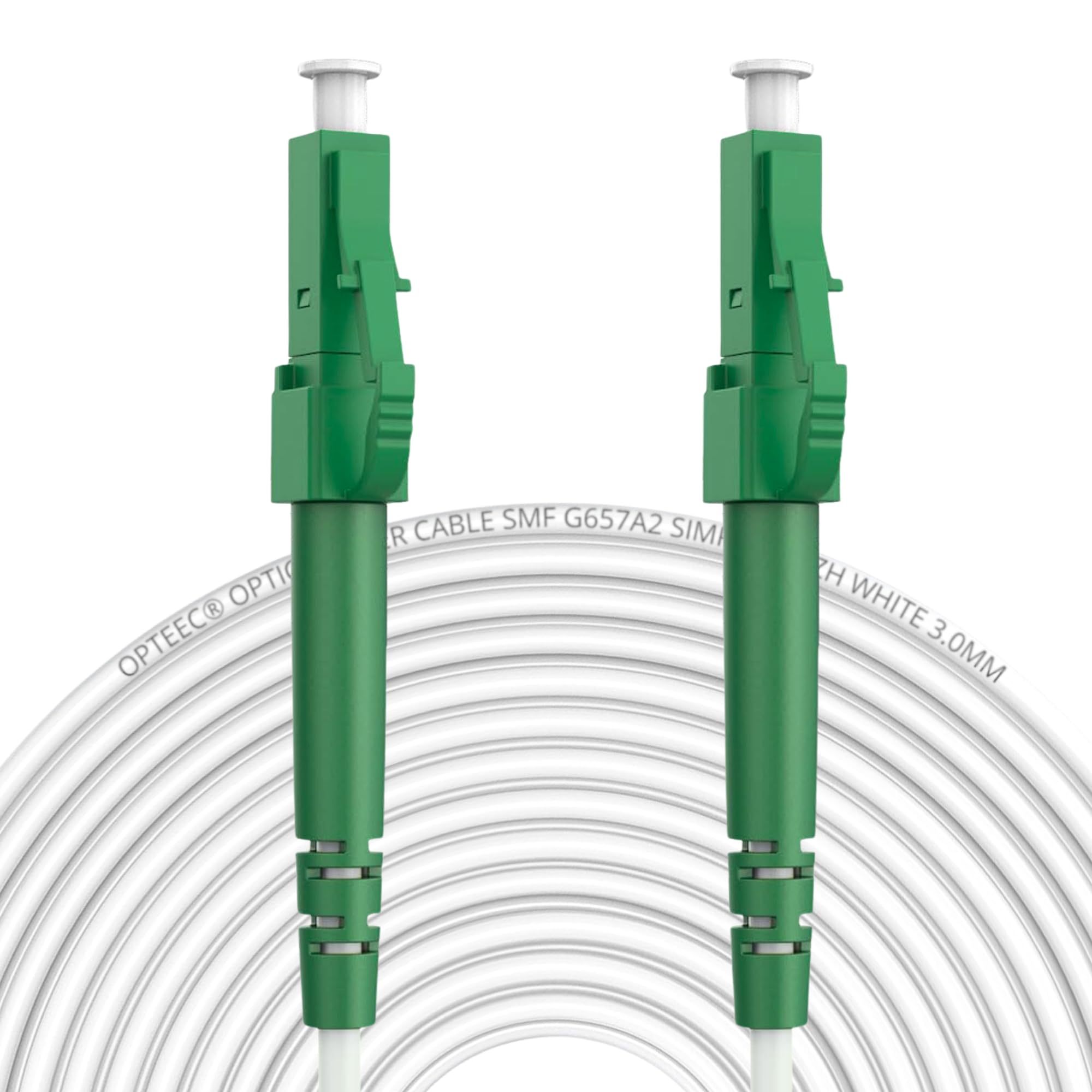 opteec® Glasfaserkabel - 1m - LC/APC auf LC/APC – Geschirmtes FTTH LWL OS2 Singlemode – Kompatibel mit Deutsche Glasfaser, Deutsche Telekom, Vodafone, 1&1, FRITZ!Box – LSZH – Weiß – 1 meter