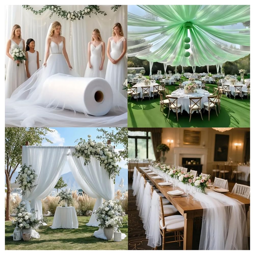 Tüllstoff Hochzeit Vorhang Deko Hochzeitsbogen-Vorhang Tüll Stoffe Weicher Dekostoff Drapierstoff für Hochzeits Hintergrund Zeremonie Tischdeko Party Kleid Tüllrock Champagner 75cmx50m