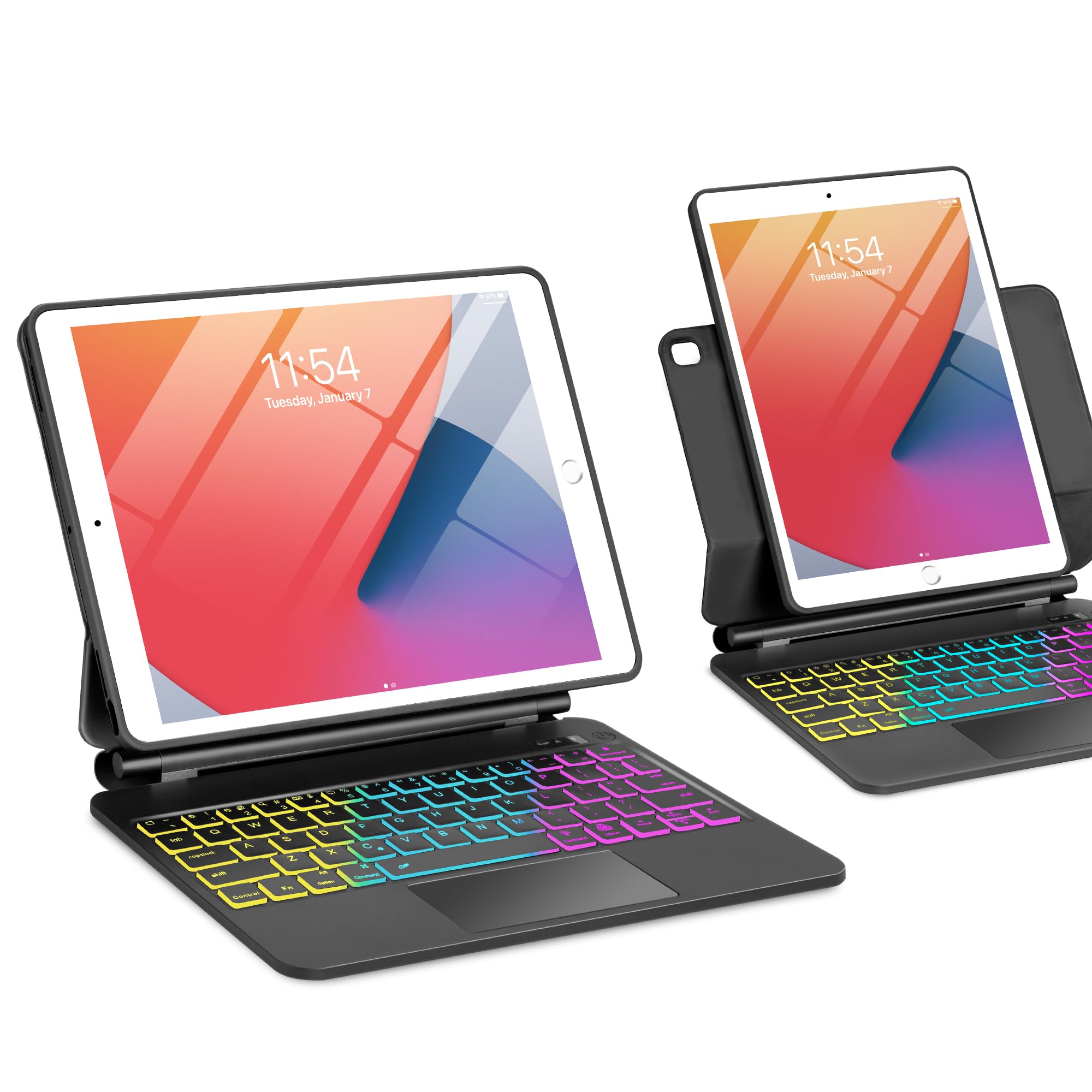 TabletKeyer Magic for iPad 9th 8th 7th Generation 10.2 inch Case with Keyboard, Trackpad Floating Rainbow Backlit TouchPad Keypad with Cantilever Magnetic Cover for iPad Air 3rd Gen Pro 10.5 Black