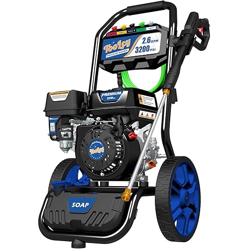 TOOLCY Gas Pressure Washer 3200 PSI & 2.6 GPM, High Performance Engine, Includes Swivel Spray Gun and Wand, 35FT Power Washer Hose, 5 Nozzle Tips, Onboard Soap Tank, for Cars/Driveways/Homes