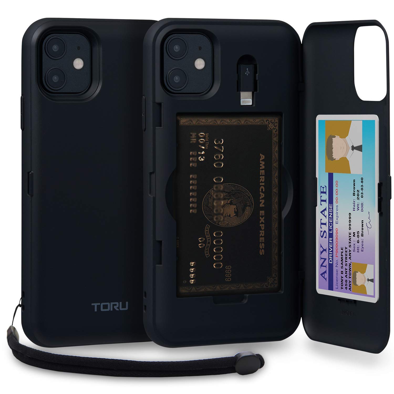 Photo 1 of TORU CX PRO for iPhone 11 Case Wallet | Protective Shockproof Heavy Duty Cover with Hidden Card Holder & Card Slot |Wrist Strap, Lightning Adapter Mirror Included - Black