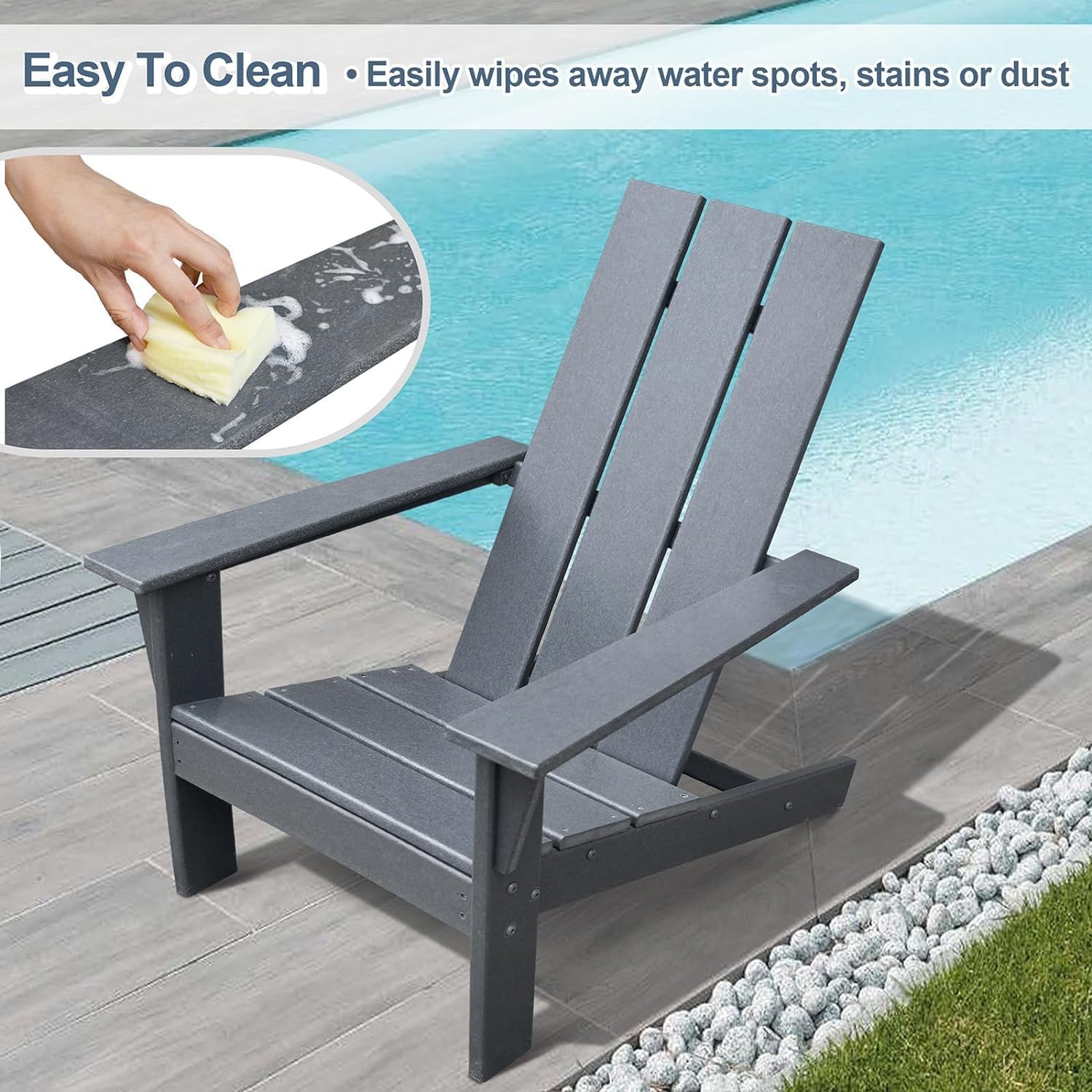 Outdoor Adirondack Chair for Relaxing, HDPE All-weather Fire Pit Chair, Patio Lawn Chair for Outside Deck Garden Backyardf Balcony, Grey (1), W1889140911
