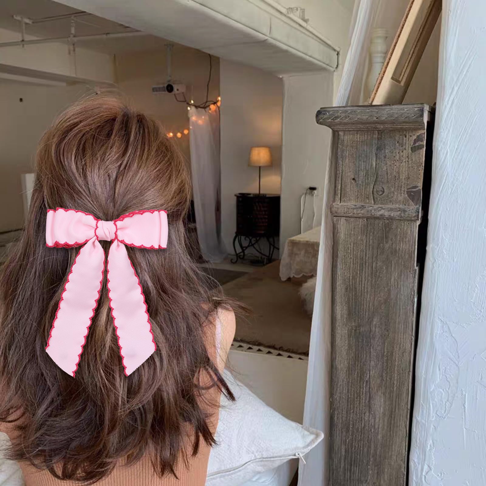 Haarspangen, Ripsband, 12,7 cm, handgefertigt, Haarschmuck mit Krokodilklemmen für Mädchen, Kinder, Frauen, Rosa mit Rosenrot