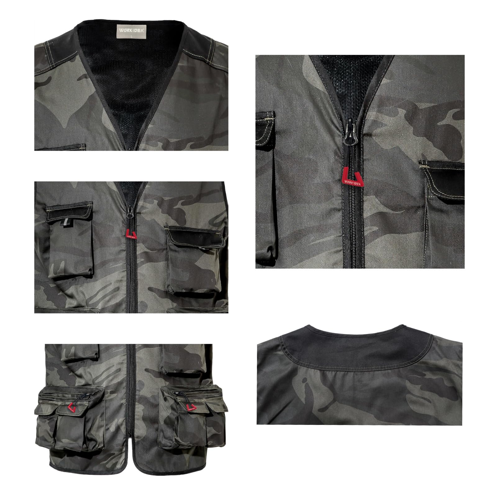 WORK IDEA Chaleco de trabajo al aire libre para hombre, chaleco de pesca multibolsillo, chaleco de campo ligero, chaleco de camuflaje, chaleco multifunción de verano, chaleco de pesca transpirable