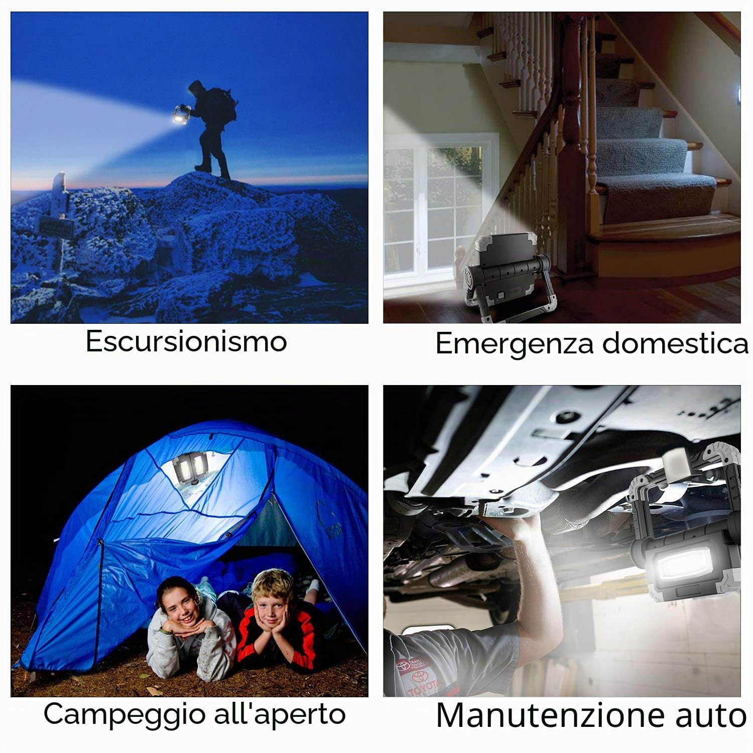 Lampada da lavoro a LED, ricaricabile 20W faretto da lavoro molto luminoso con rotazione a 360° pieghevole impermeabile per riparazione auto, campeggio