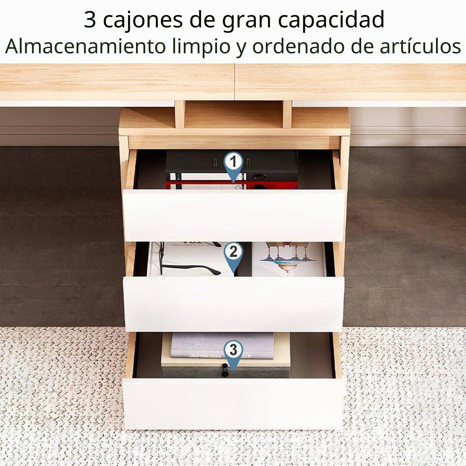 Escritorio Doble Grande de 200/240 cm, Escritorio para Juegos de computadora con cajones, Mesa de Estudio para Estaciones de Trabajo en casa y Oficina C,200 * 50 * 73CM
