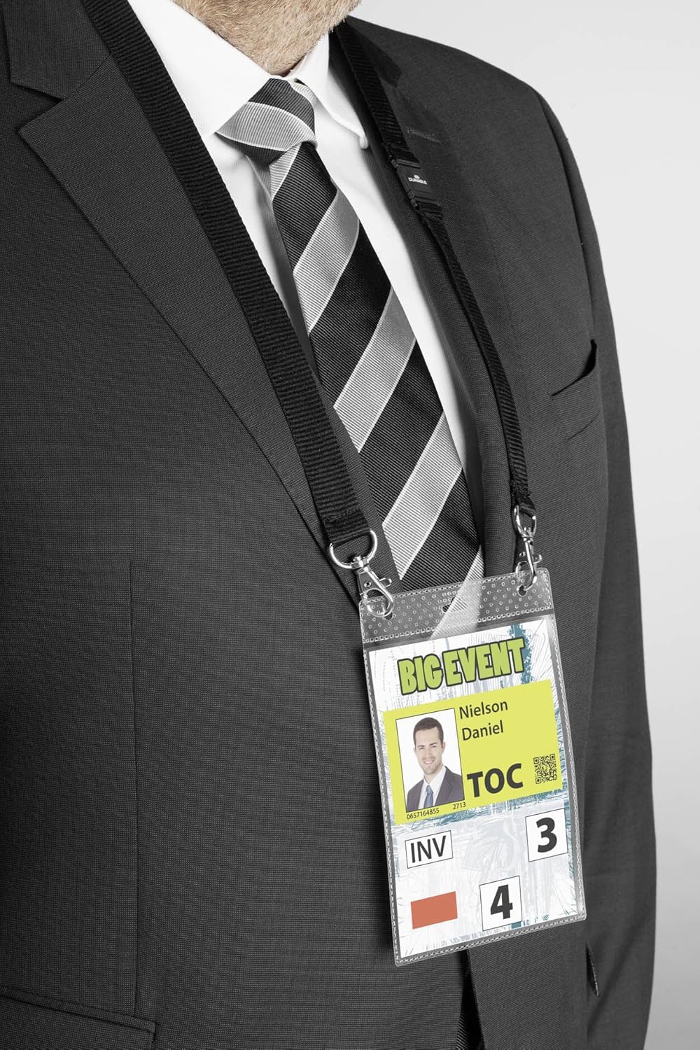 Durable 852501 Pochette Porte-badge Evènement avec Lacet Textile Duo Noir pour Insertion Format A6 148 x 105 mm Plastique Résistant Transparent Boîte de 10