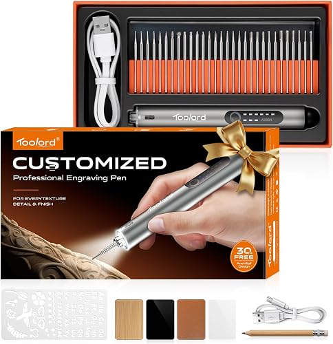 Engraving Pen with LED Light,HollowCup Motor,Cordless USB Rechargeable Rotary Tool for Metal,Wood,Glass and Plastic,DIY Engraving Kit with 30 Bits,Silver