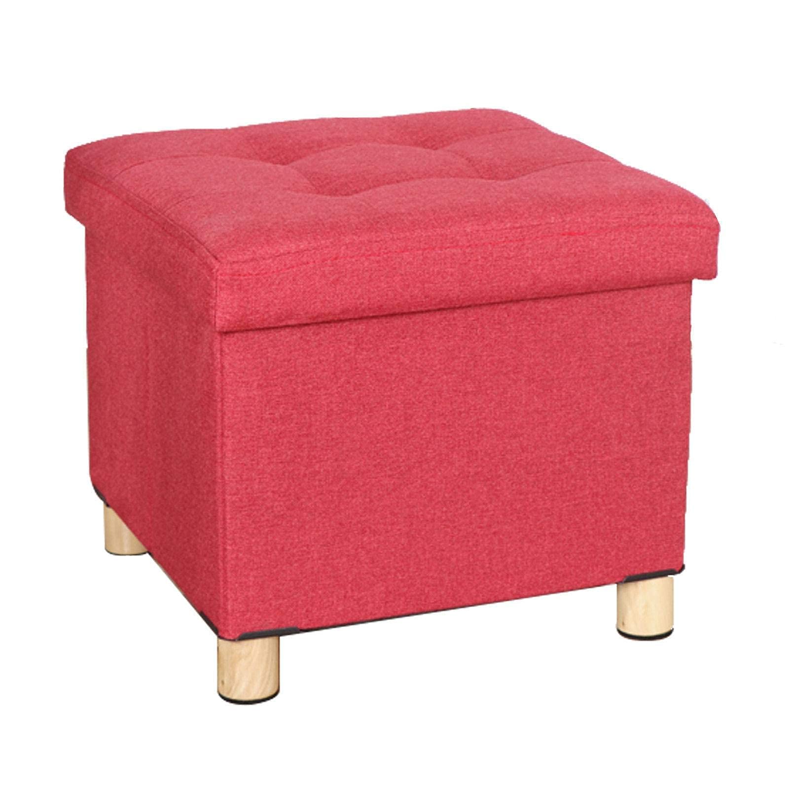 Pouf en lin rouge pliable pour optimiser le rangement des petits salons