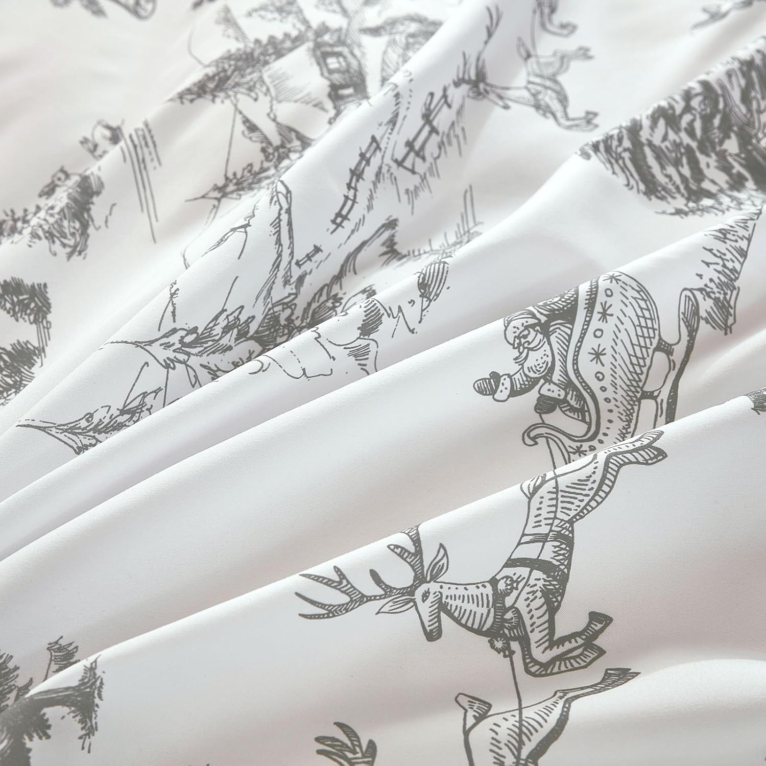 Yiran Grey Christmas Comforter Set Queen Size,Toile Christmas Tree Deer Snowman Village Comforter,3 Pieces Soft Microfiber Bedding Set for All Season 90"x90"