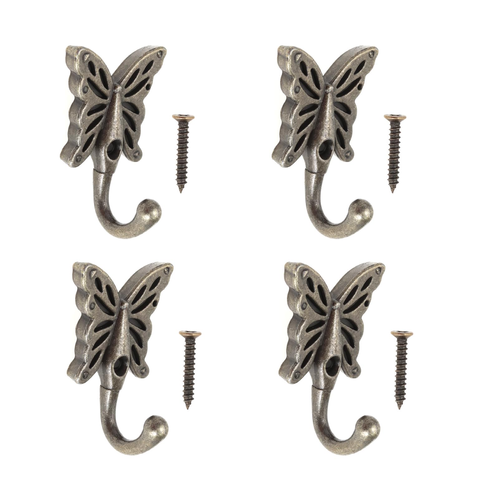 Crochets muraux papillon en bronze antique style rétro chic lot de 4
