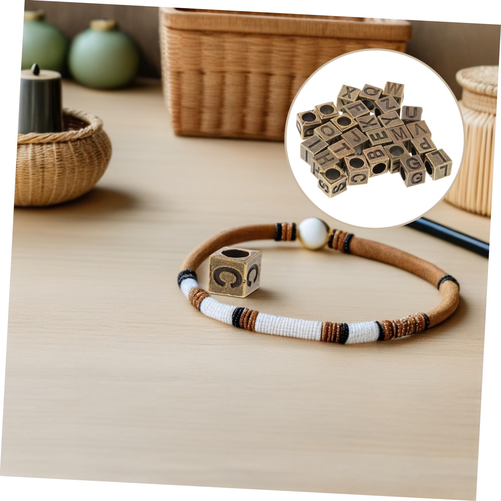 52 Piezas Abalorios de Letras Vintage A-z de Aleación con Gran Agujero para Pulseras Collares y Manualidades DIY