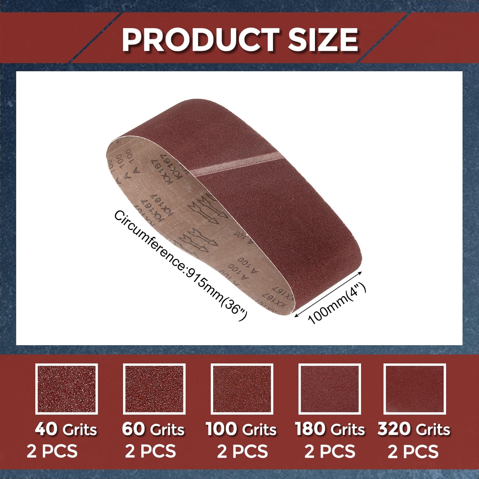 Kozelo 10Pcs Sanding Belts 100mm x 915mm 40/60/100/180/320 Grit Aluminum Oxide Abrasive Sandpaper for Belt Sander Metal Grinding Wood Working Weld Rust Removal - Image 2