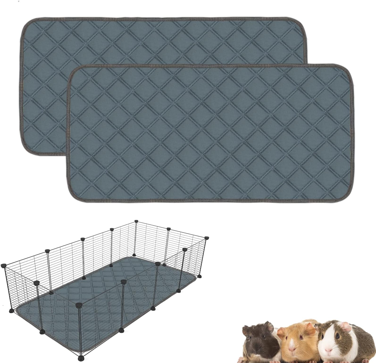 Mooydee 2 Pack Guinea Pig Cage Liners Guinea Pig Bedding Washable | Super Absorbent | Waterproof | Non Slip | Reusable Guinea Pig Pee Pads for Small Animals Cages Rabbit Hamster Rat - 48" x 24"
