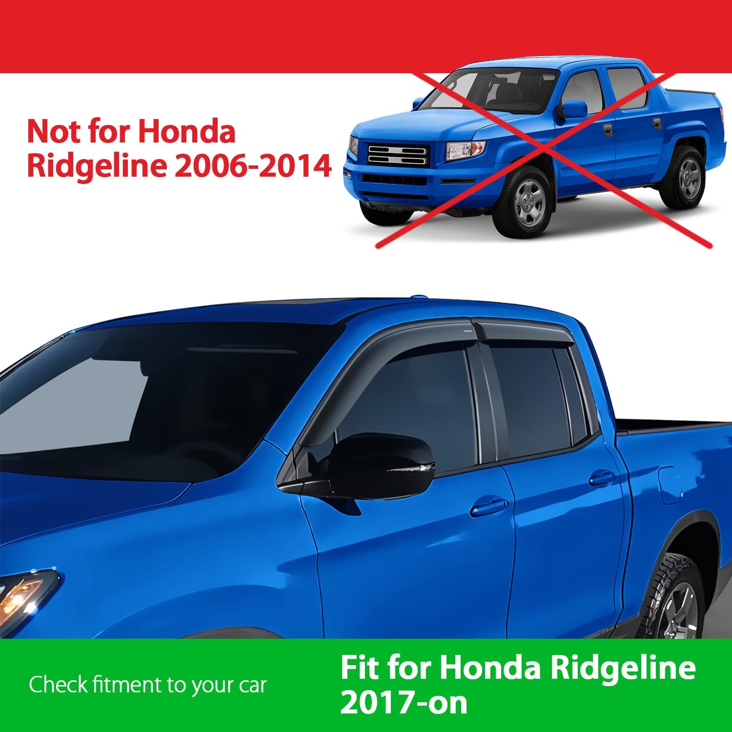 Goodyear Shatterproof Window Deflectors for Honda Ridgeline 2017-2026, Tape-on Rain Guards, Window Visors, Vent Deflector Visor, Car Accessories, 4 pcs. - GY008833