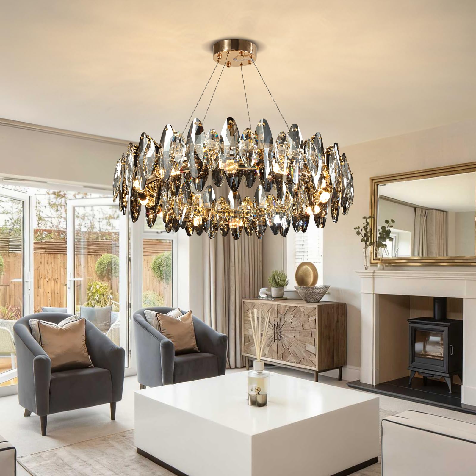 Moderna araña de cristal LED de lujo, Luz de lámpara techo salon cristal forma de huevo brillante de oro, 8xE14 Colgante Para Dormitorio, Salón, Comedor, Restaurante