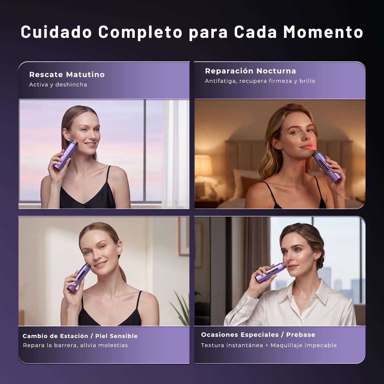 Aparato Radiofrecuencia Facial, 5 en 1 Masajeador Facial de Microcorriente, Dispositivo Eléctrico de Belleza Antiarrugas, Antiacné, Reafirmante y Lifting para Rostro y Cuello (Púrpura)