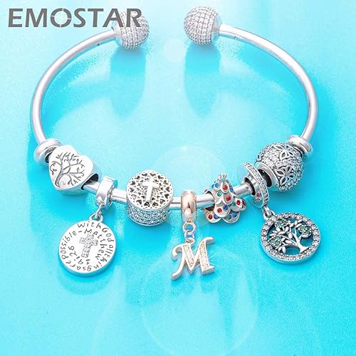 Miniatura 5 de Juego de dijes para madres que se adapta a collar de pulsera Pandora, dijes de letra M y brillantes dijes colgantes para madre e hijo, juego de