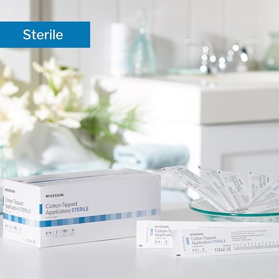 McKesson Cotton Tipped Applicator, 6 in [200 Count] Long Sterile Medical Swabs, Individually Wrapped, Plastic Shaft