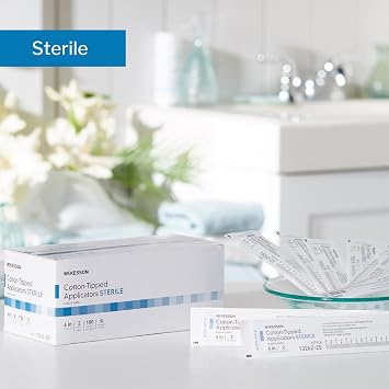 McKesson Cotton Tipped Applicator, 6 in [200 Count] Long Sterile Medical Swabs, Individually Wrapped, Plastic Shaft
