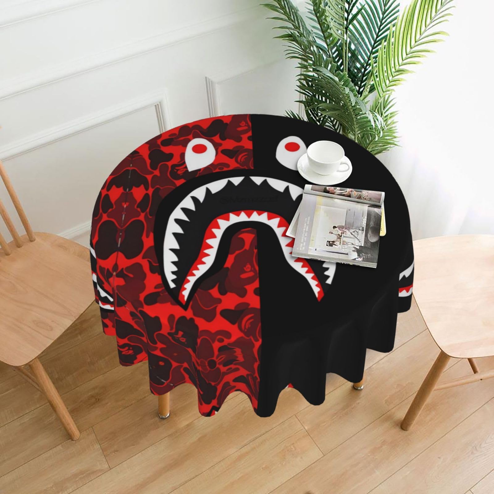 hhxvcv Red-Black Shark Round Tablecloth – Dining Table Cover