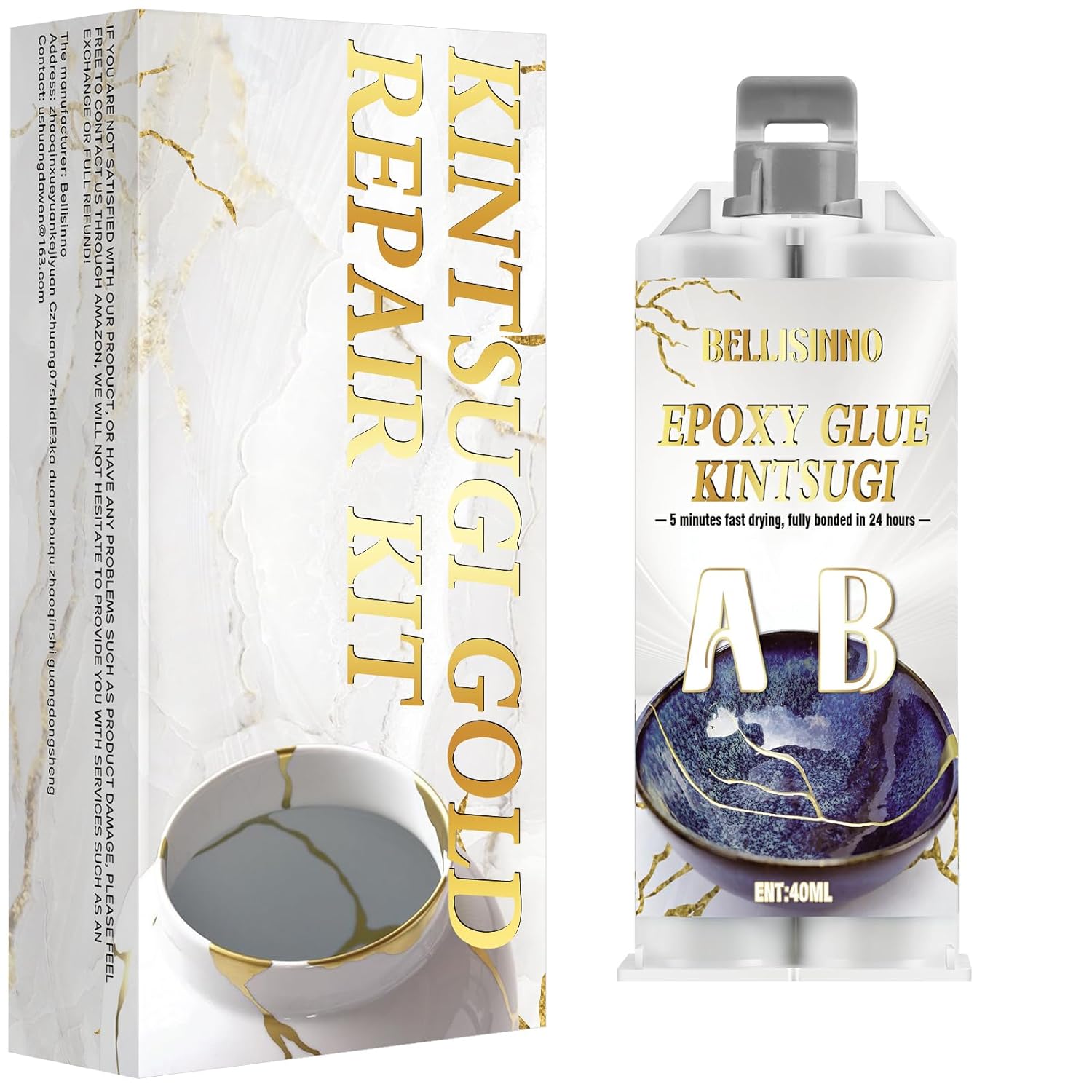 Kintsugi Kit Gold Repair, Gold Glue for Ceramics and Porcelain, Kintsugi Kit Repair Your Meaningful Pottery, Ceramic Repair Perfect for Beginners Restoring Meaningful Gifts (40ml)
