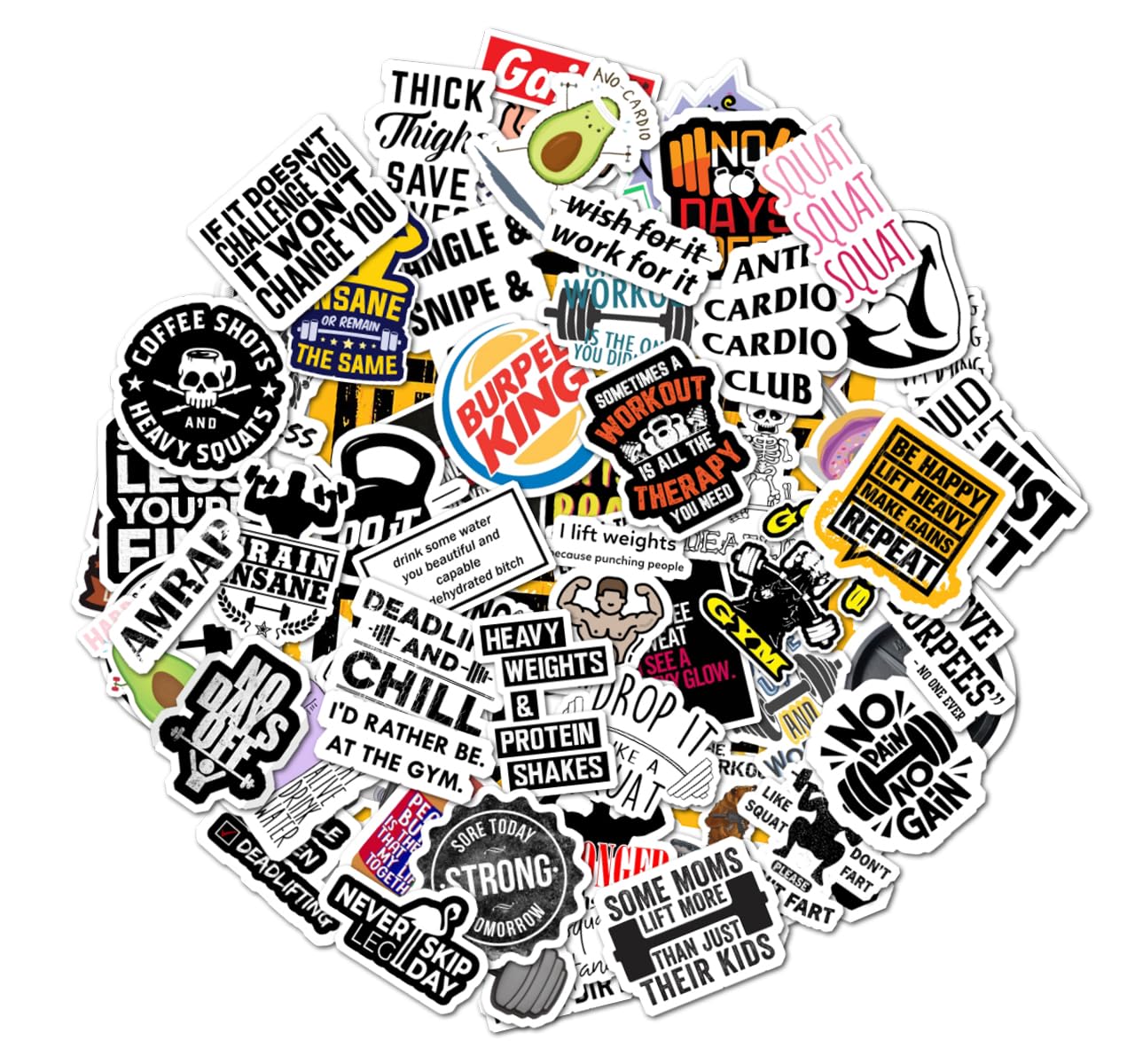 Pack of 59 Fitness Sticker - Gym Stickers for Scrapbook, Laptop, Journal, Diary, Guitar, Mobile Phone - Waterproof Residue Free Stickers
