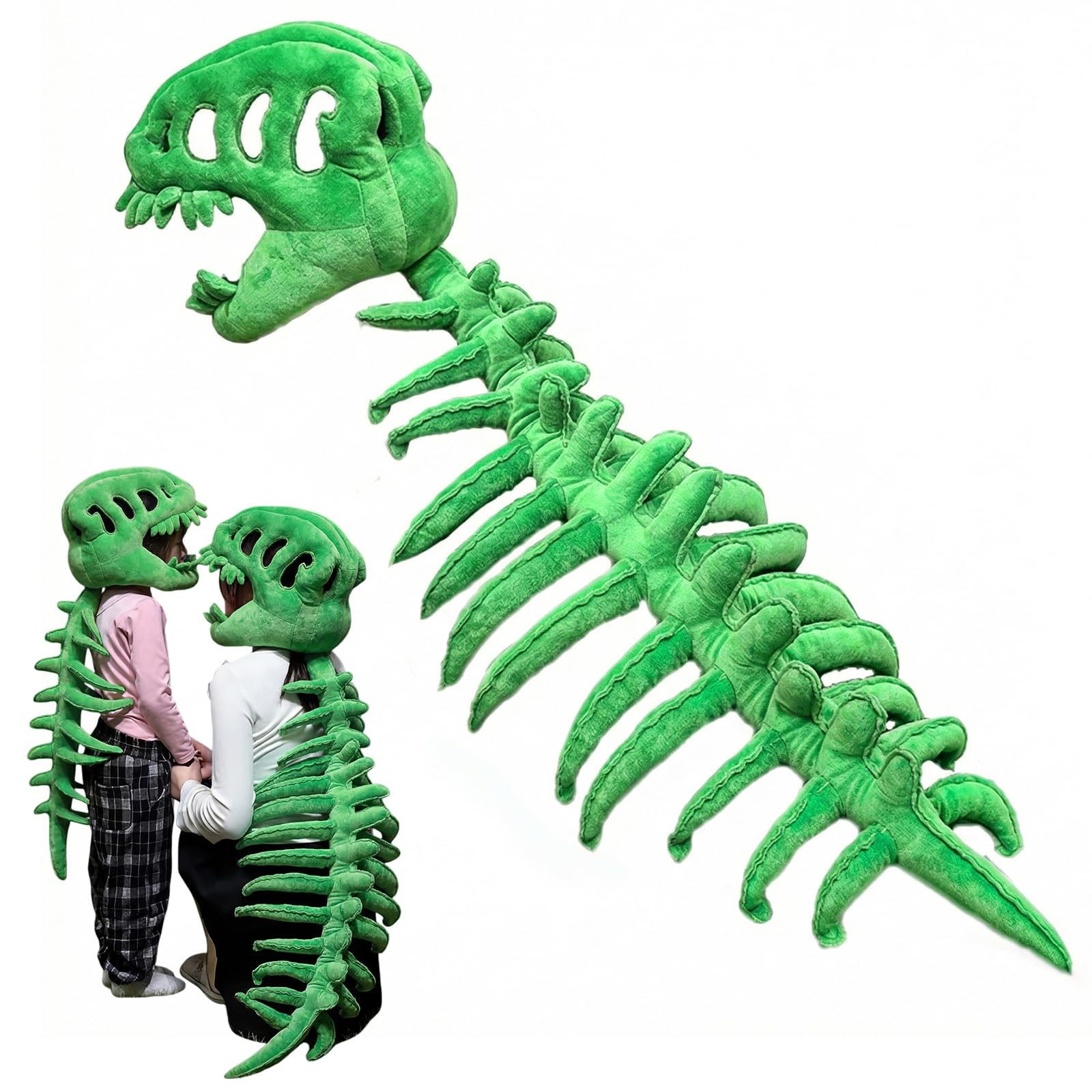 Dinosaur Skeleton Costume | Silly Dino Plush Skeleton Costume Kids Adults | Cozy Spinosaurus Plush Skeletons Hat with Spine | 3D Realistic Skull Prop Outfit for Halloween Cosplay