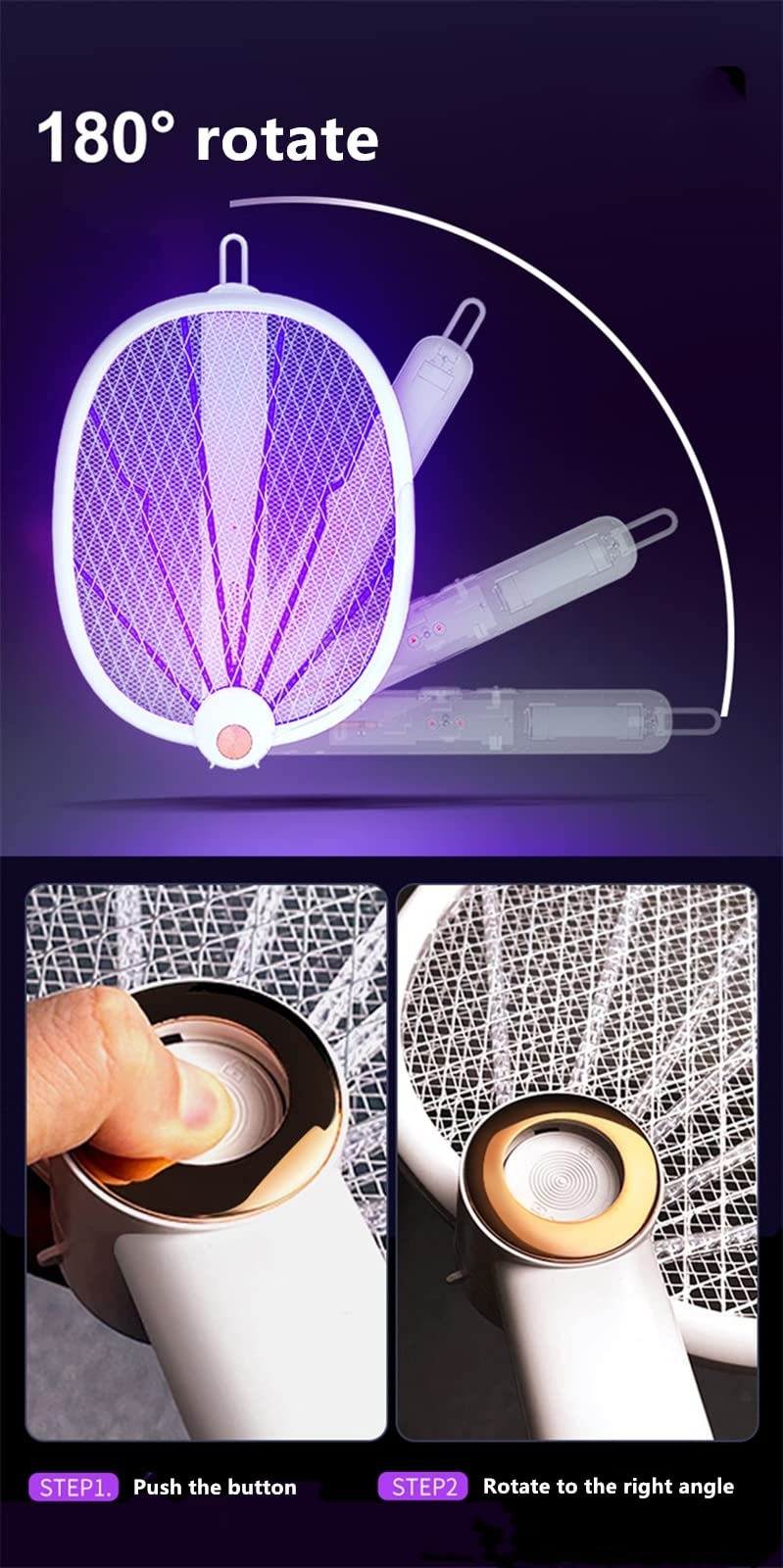 FAXIOAWA Tapette à Mouche électrique, Tapette à Moustique électrique 3000 V Tueur de Mouches, Pliable, Rechargeable par USB, pour intérieur et extérieur,C-Blanc