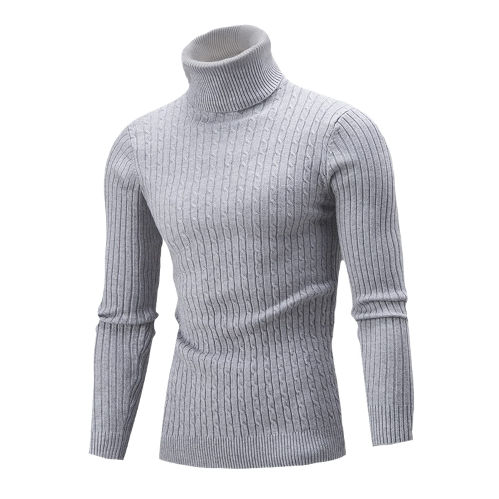 Pull thermique uni à manches longues et col roulé pour homme, gris clair, XL