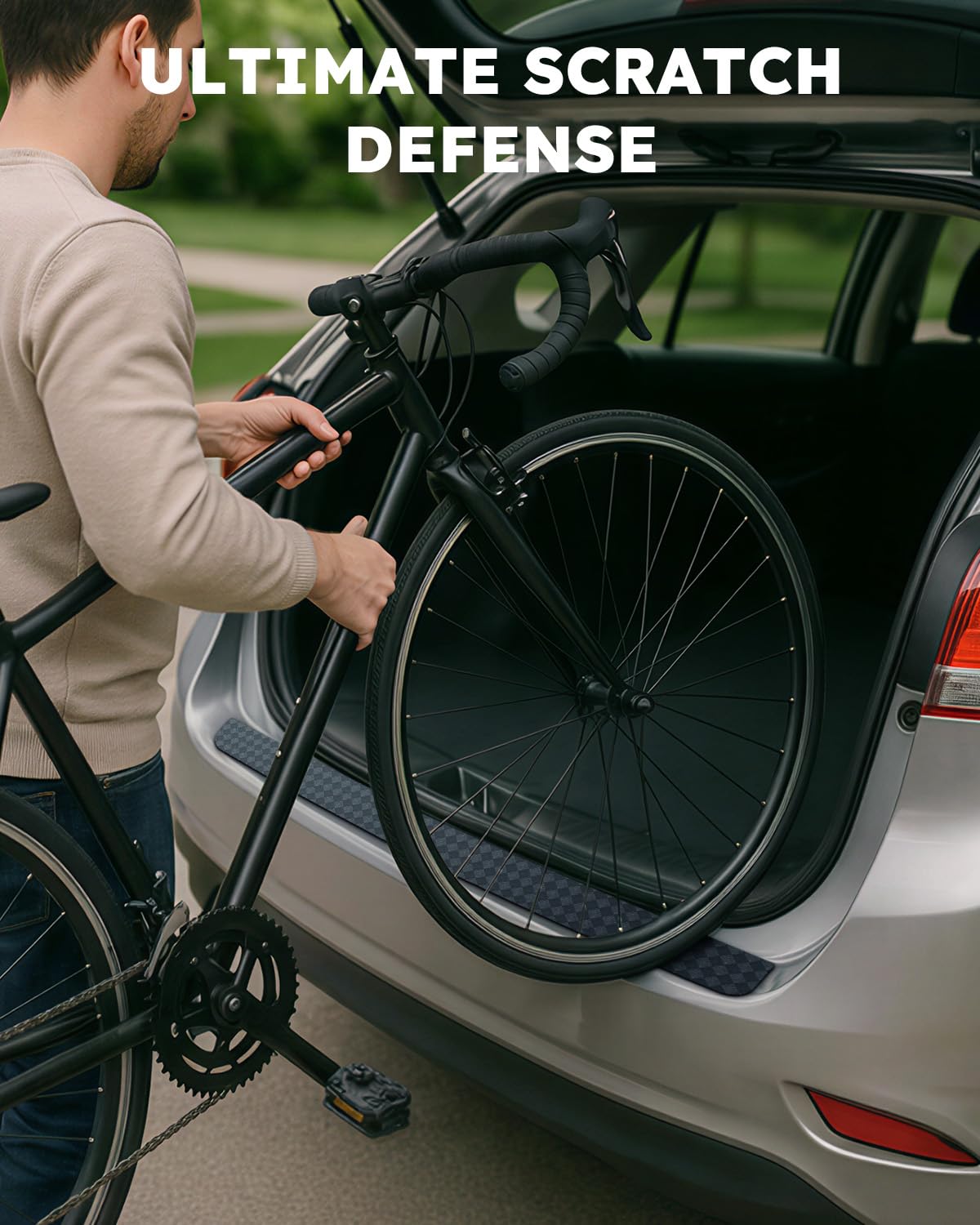 CDEFG Compatibile con VW Taigo 2021-2025, protezione antigraffio per bagagliaio, autoadesiva, in fibra di carbonio, pellicola protettiva per paraurti, accessorio