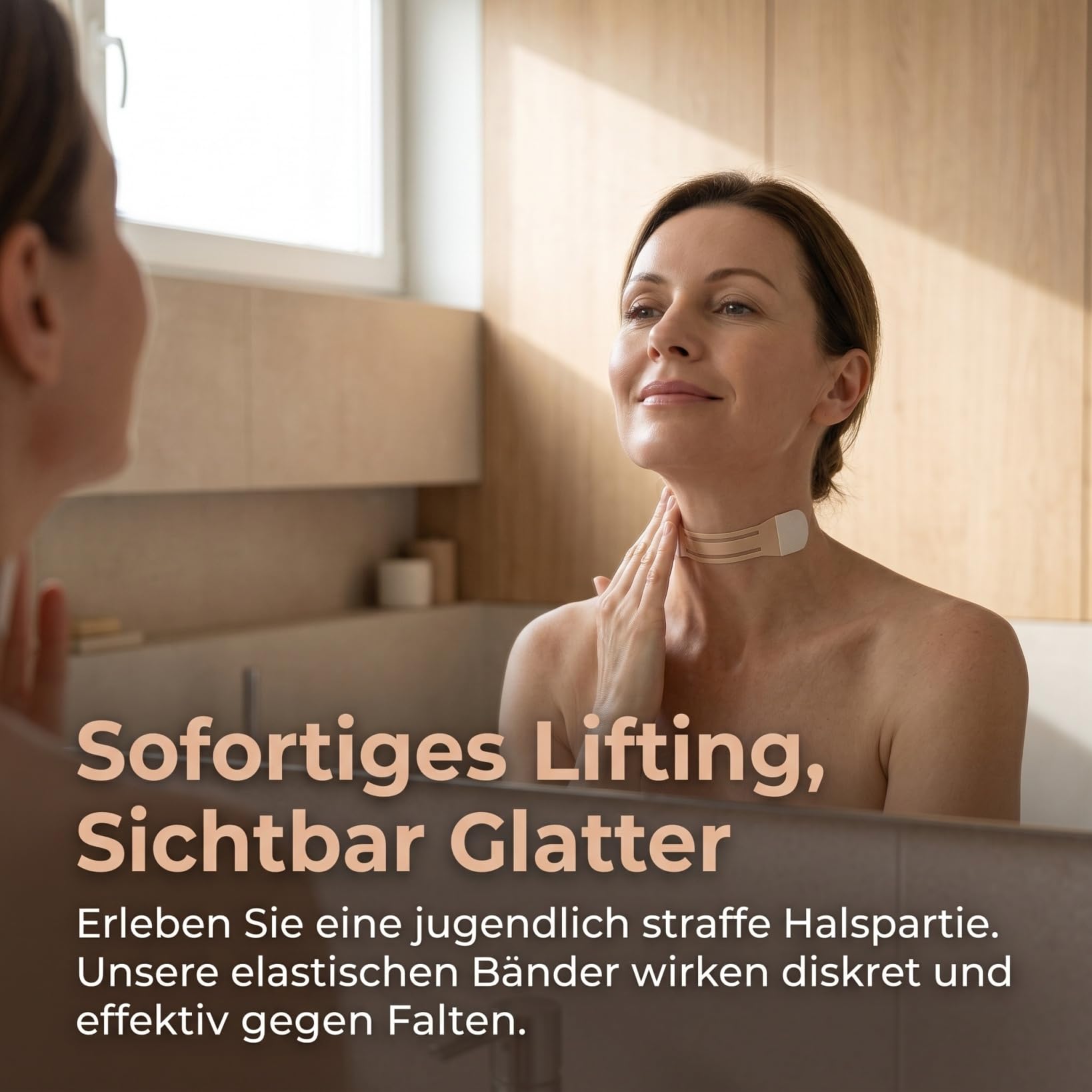 24-teiliges Halslifting-Set - Unsichtbares Nacken-Lifting Tape mit 4 elastischen Baendern, 20 Patches, Sofortiger V-Shape Effekt gegen Halsfalten, Doppelkinn, Wasserfest, Hautfarben